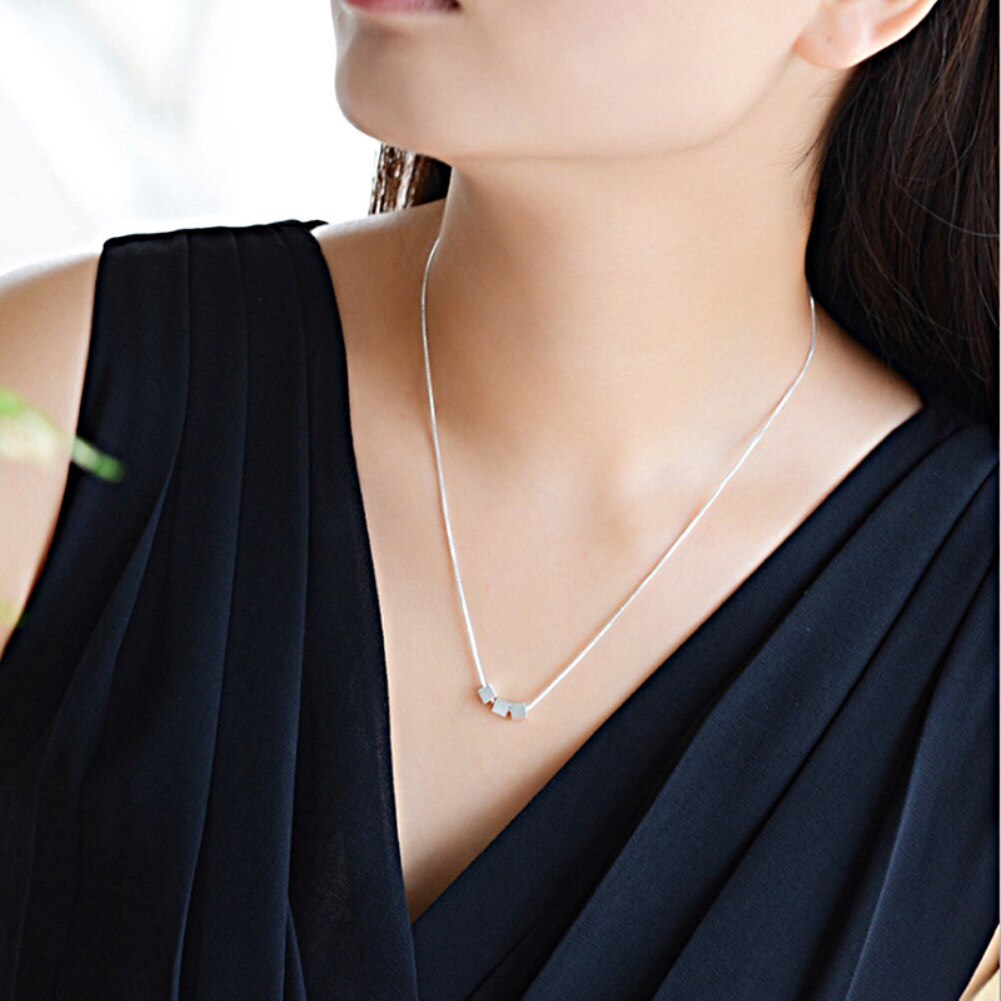 Popular brands 925 sterling Silver Pretty Square bracelet neckalce for women Party wedding accessories jewelry sets Gift