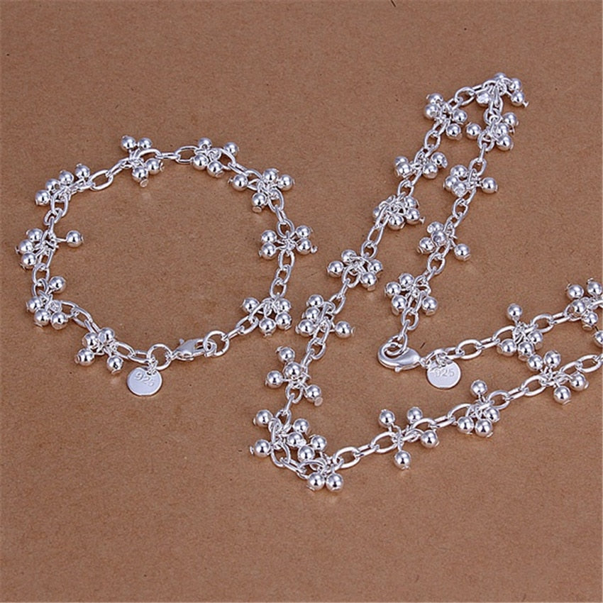 Popular brands 925 sterling Silver beads bracelets neckalce for women Party wedding accessories jewelry sets Couple gift