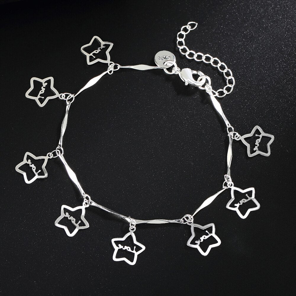 Popular brands 925 sterling Silver beautiful star Bracelets for Women classic Party wedding accessories Gifts Jewelry