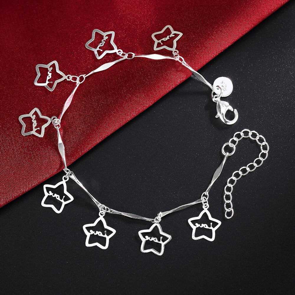 Popular brands 925 sterling Silver beautiful star Bracelets for Women classic Party wedding accessories Gifts Jewelry