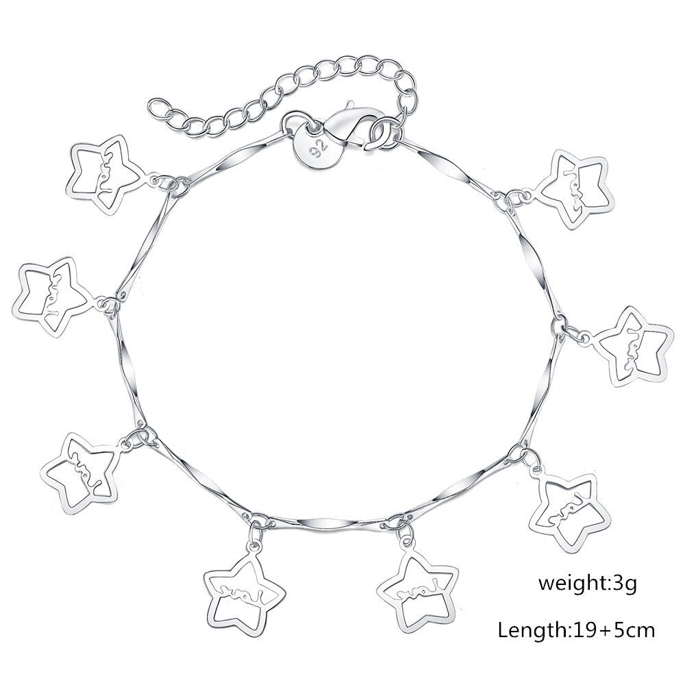 Popular brands 925 sterling Silver beautiful star Bracelets for Women classic Party wedding accessories Gifts Jewelry