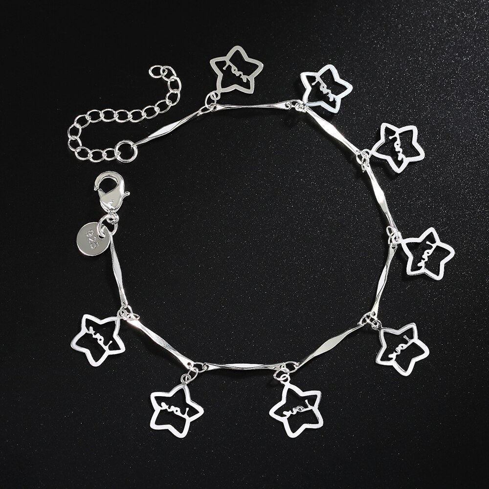Popular brands 925 sterling Silver beautiful star Bracelets for Women classic Party wedding accessories Gifts Jewelry