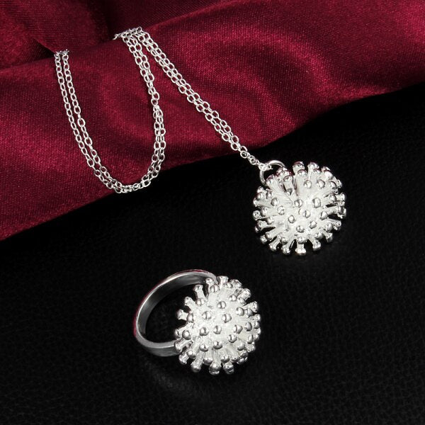 Popular brands 925 sterling Silver classic Fireworks Pendant necklace ring Jewelry set for women wedding Party Gifts