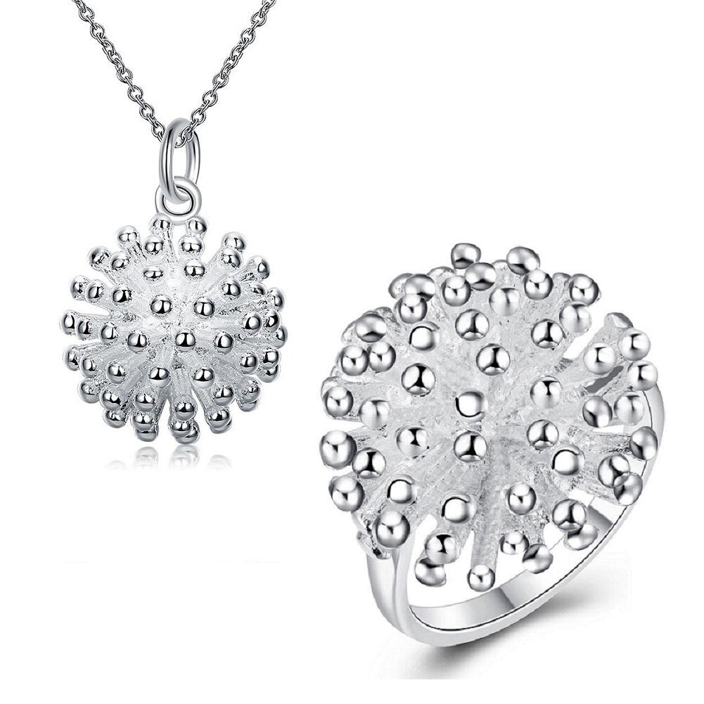 Popular brands 925 sterling Silver classic Fireworks Pendant necklace ring Jewelry set for women wedding Party Gifts