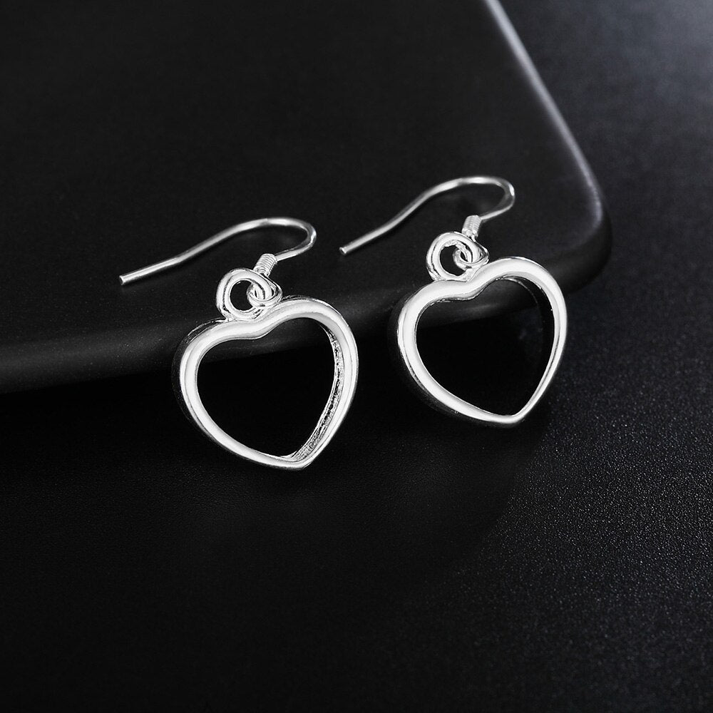 Popular brands 925 sterling Silver romantic Love Heart necklace earrings Jewelry set for women classic Party Couple gift