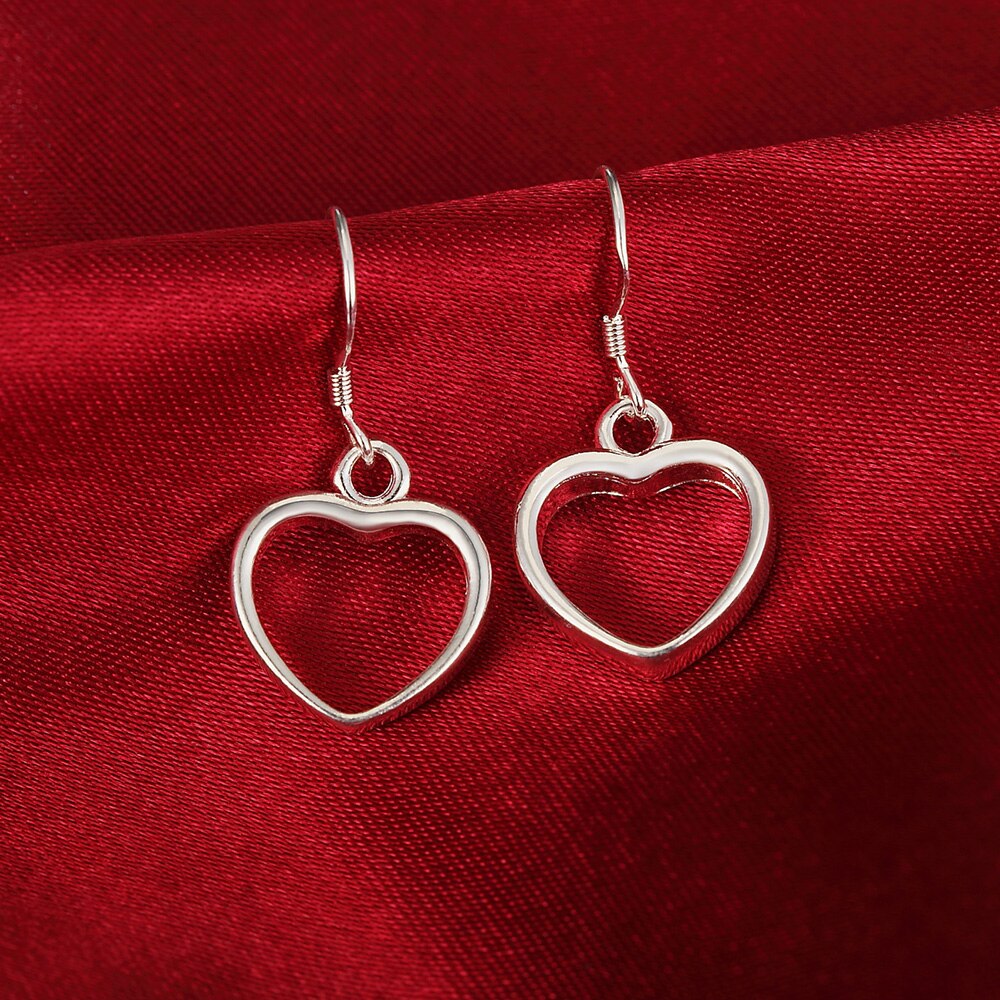 Popular brands 925 sterling Silver romantic Love Heart necklace earrings Jewelry set for women classic Party Couple gift