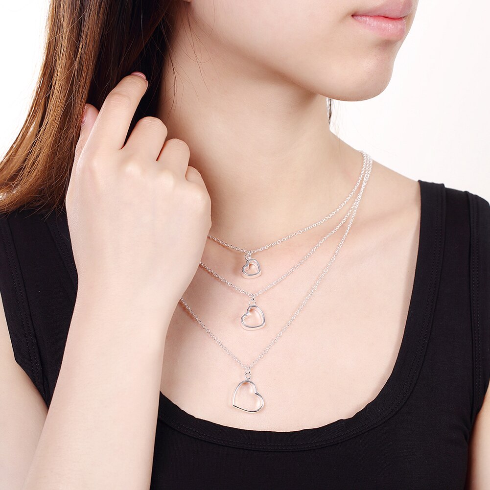 Popular brands 925 sterling Silver romantic Love Heart necklace earrings Jewelry set for women classic Party Couple gift