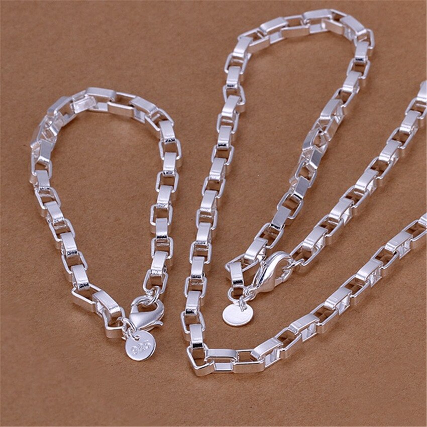 Popular brands classic men 5MM long box Chain 925 Sterling Silver Bracelets necklaces Jewelry set for women Party Gifts