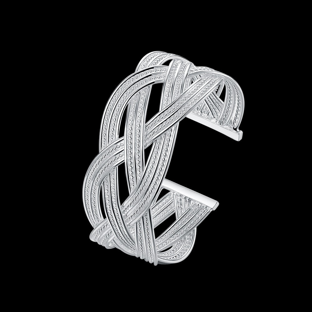 Popular brands weave wide bangles 925 sterling Silver cuff bracelets for Women noble Wedding Party Gifts Jewelry