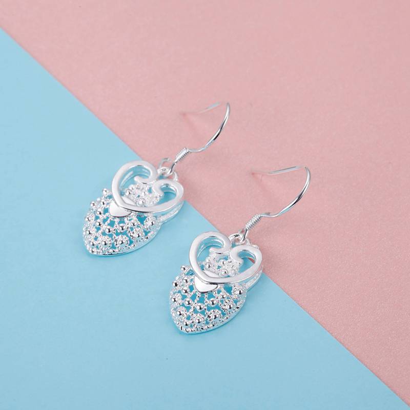 Popular charms 925 Sterling Silver Pretty heart drop Earrings for Women party Wedding Jewelry Christmas Gifts