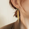 Popular jewelry in Europe America 14K gold plating  long metal tassel earrings elegant women's party accessories