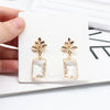 Popular jewelry metal leaf earrings transparent white glass drop earrings statement earrings for women gift