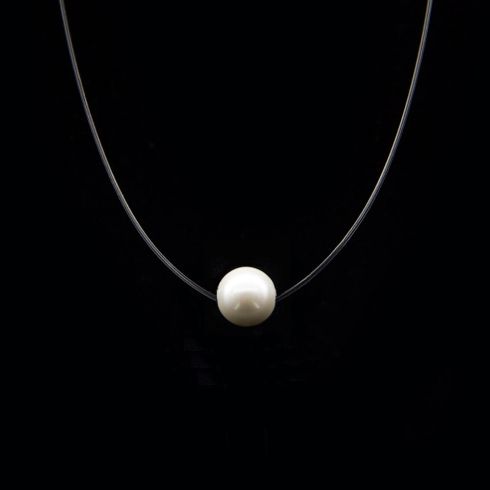 Poputton Female Transparent Fishing Line Necklace Silver Color Invisible Chain Women Rhinestone Choker Necklace Collier Femme