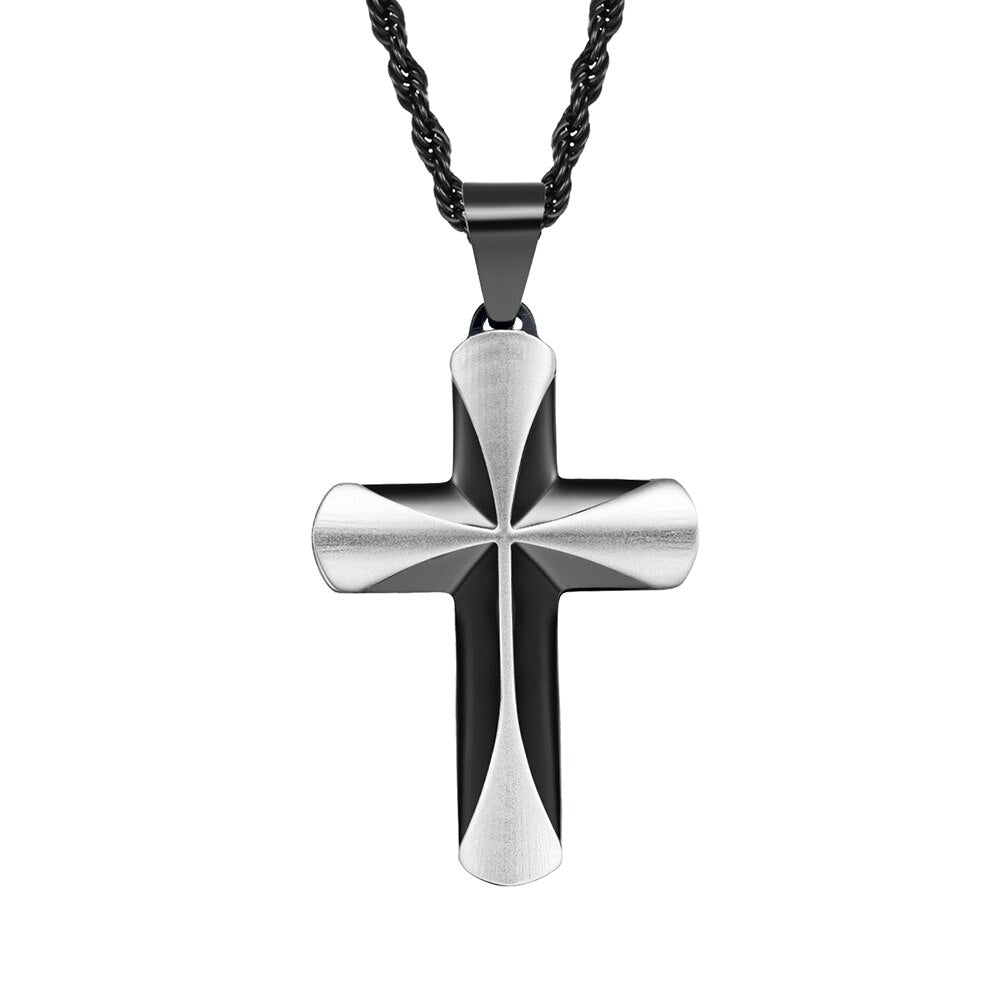 Premier Designs Jewelry Chain Religious Men's Stainless Steel Gold Color Contrast 3.8*2.5mm Cross Pendant Necklace