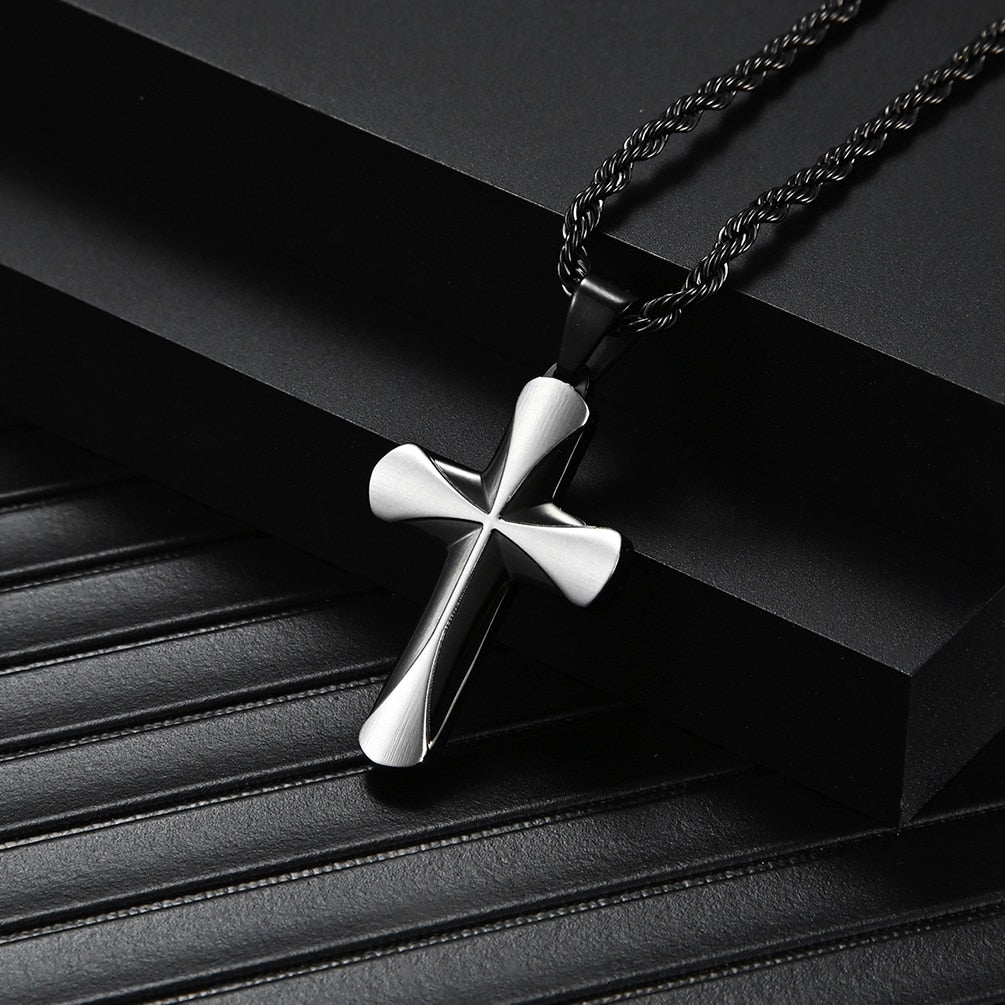 Premier Designs Jewelry Chain Religious Men's Stainless Steel Gold Color Contrast 3.8*2.5mm Cross Pendant Necklace