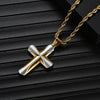 Premier Designs Jewelry Chain Religious Men's Stainless Steel Gold Color Contrast 3.8*2.5mm Cross Pendant Necklace
