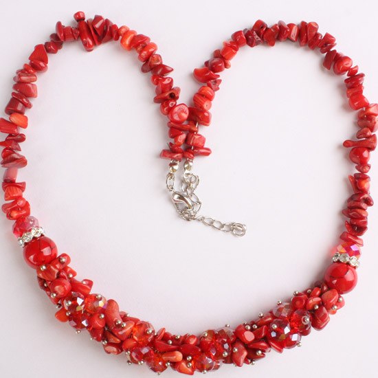 Pretty 9 Kinds of Stone Red Coral Green Howlite Stone Quartz Carnelian C Beads Necklace Strand 18L--20