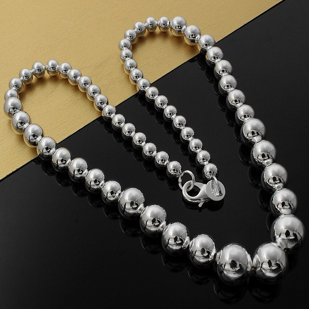 Pretty 925 Stamped Silver Smooth Beads Necklace for Women Men designer jewelry charms Classic Party Wedding Gifts