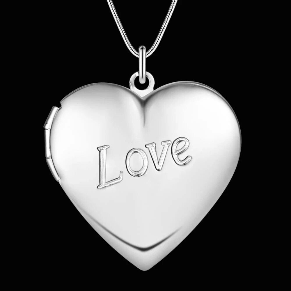 Pretty 925 Stamped Silver romantic LOVE Heart photo frame Pendant Necklace for woman charms Jewelry Wedding party Gifts