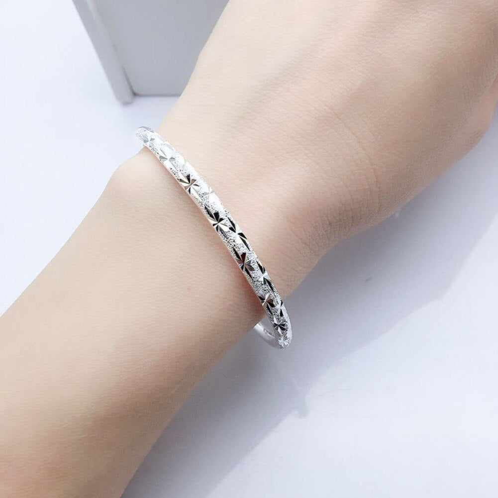 Pretty Shining gypsophila stars cuff bangles 999 sterling Silver Bracelets for Women fine wedding Party Gifts Jewelry