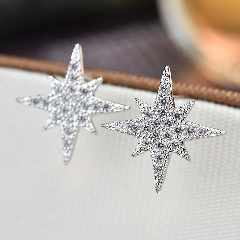 Pretty Star Design Woman Earrings 925 Sterling Silver Ear Pin Ladies Brinco Stud Earrings for Lovers Daughter Gift