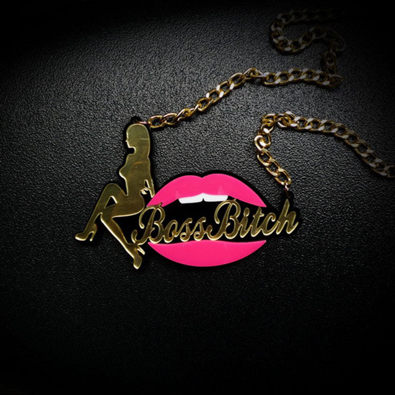 Pretty Woman Rose Mouth Letter Pendants & Necklaces For Women Acrylic Hiphop Long Necklace Stage Show Jewelry N18011