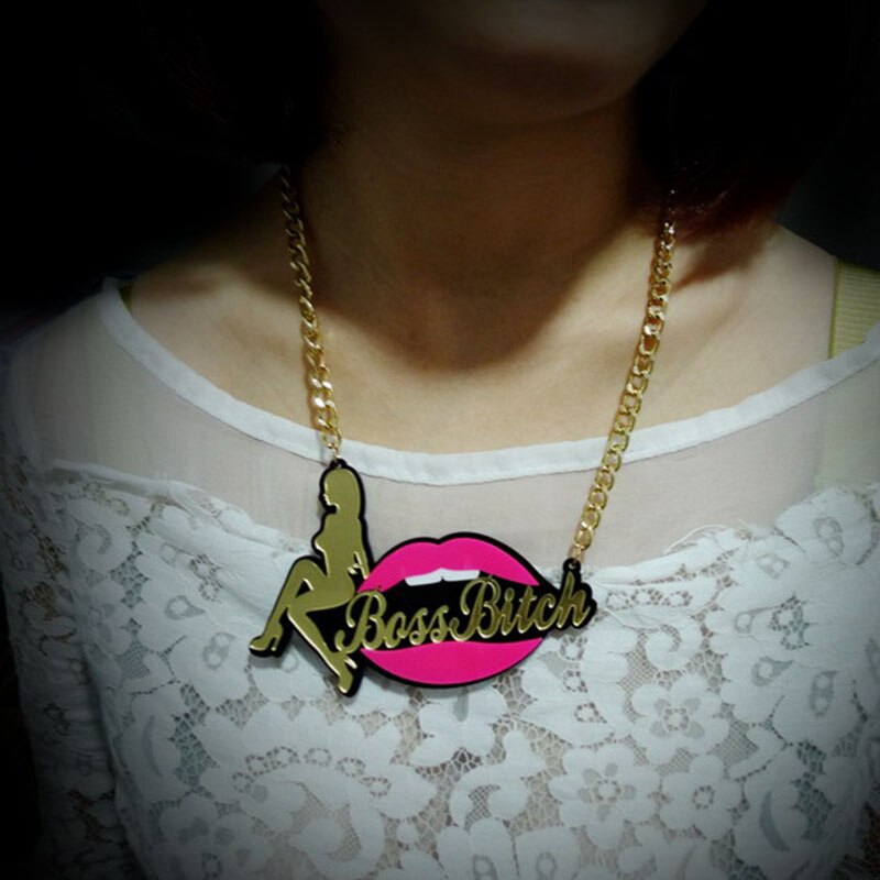 Pretty Woman Rose Mouth Letter Pendants & Necklaces For Women Acrylic Hiphop Long Necklace Stage Show Jewelry N18011