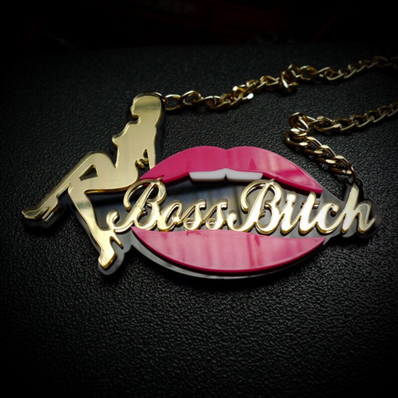 Pretty Woman Rose Mouth Letter Pendants & Necklaces For Women Acrylic Hiphop Long Necklace Stage Show Jewelry N18011