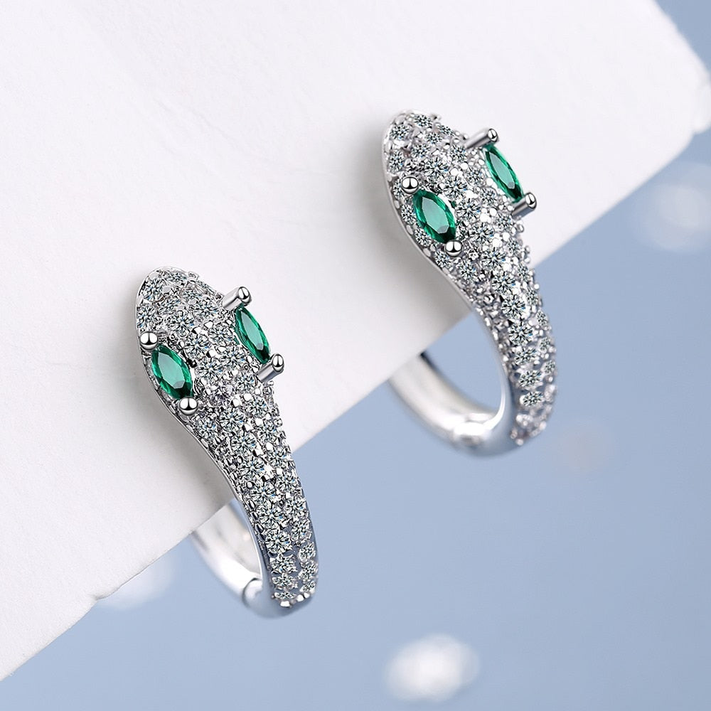 Prevent Allergy 925 Stamp Silver Color Small Snake Stud Earrings For Women Trendy Zircon Hoop Earrings Vintage Jewelry Christmas