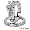 Princess Cut Cubic Zirconia Couple Rings Stainless Steel Wedding Ring Set for Women and Men