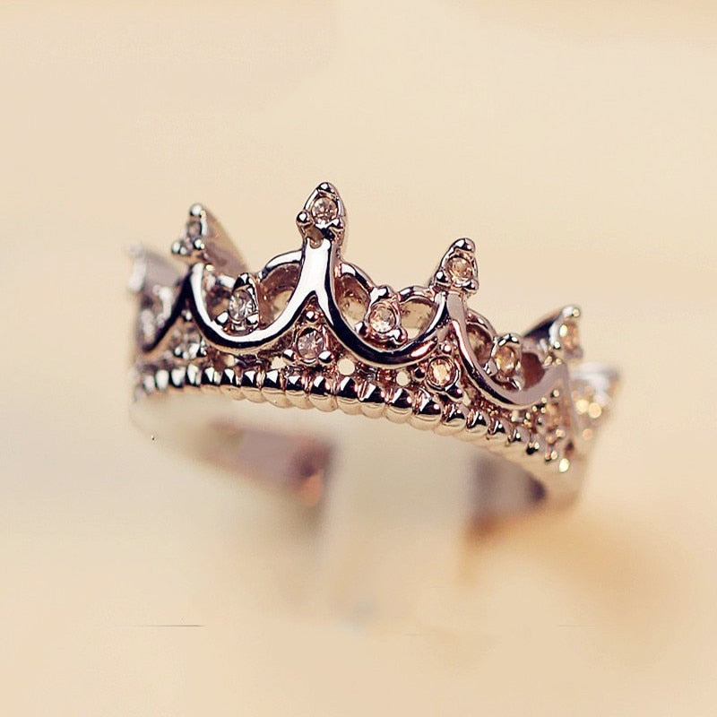 Princess Queen Crown Ring Design Wedding Rings For Women Jewelry Rose Gold And Silver Plated Crystal Accessory Rings Jewelry