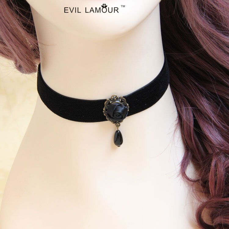 Princess gothic lolita necklace Goths HARAJUKU black rose violet necklace collar chocker collapsibility goths jewelry JL-157
