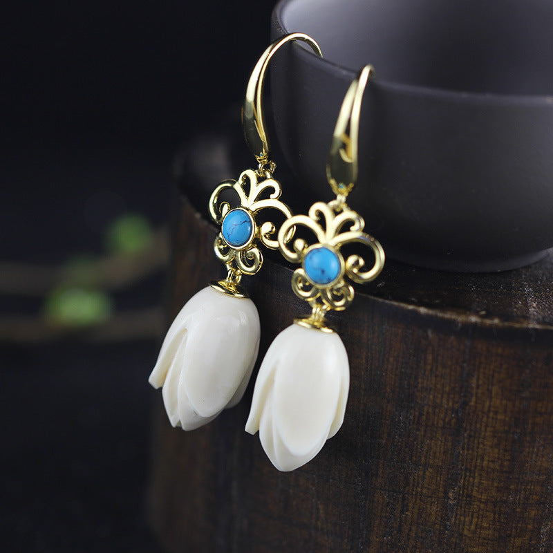 Products New Mammoth Teeth Women's Fashion Aristocratic Temperament Female Gold Plated With A Hoard Of S925 Eardrop