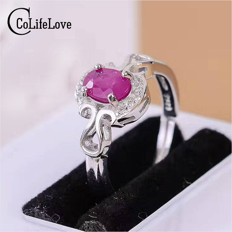 Promotion natural ruby silver ring 4 mm * 6 mm ruby gemstone silver ring solid 925 silver ruby jewelry romantic gift for girl