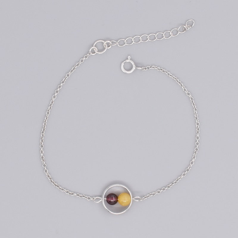 Prosperity Stones Natural Yellow Jade Charm Bracelets 925 Sterling Silver Circles Garnet Gift Fine Jewelry Women #b020b