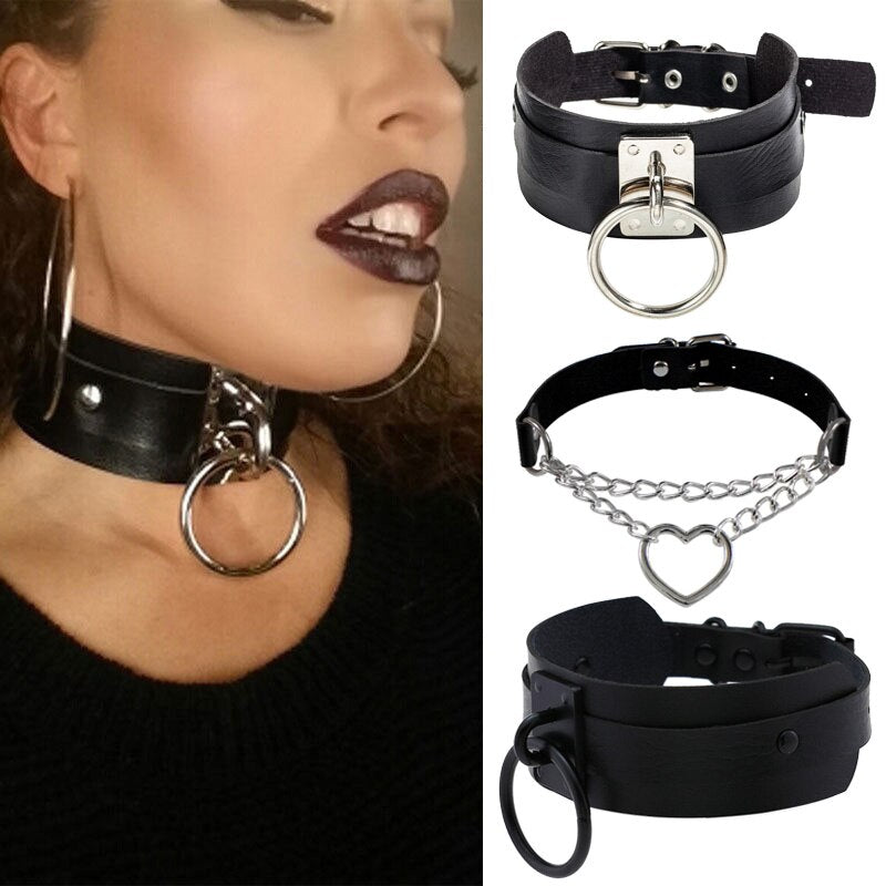 Pu Leather Oversized Choker Necklace Sexy Women Collar Bondage Goth Belt Choker Gothic Necklace Punk Jewelry Club Party