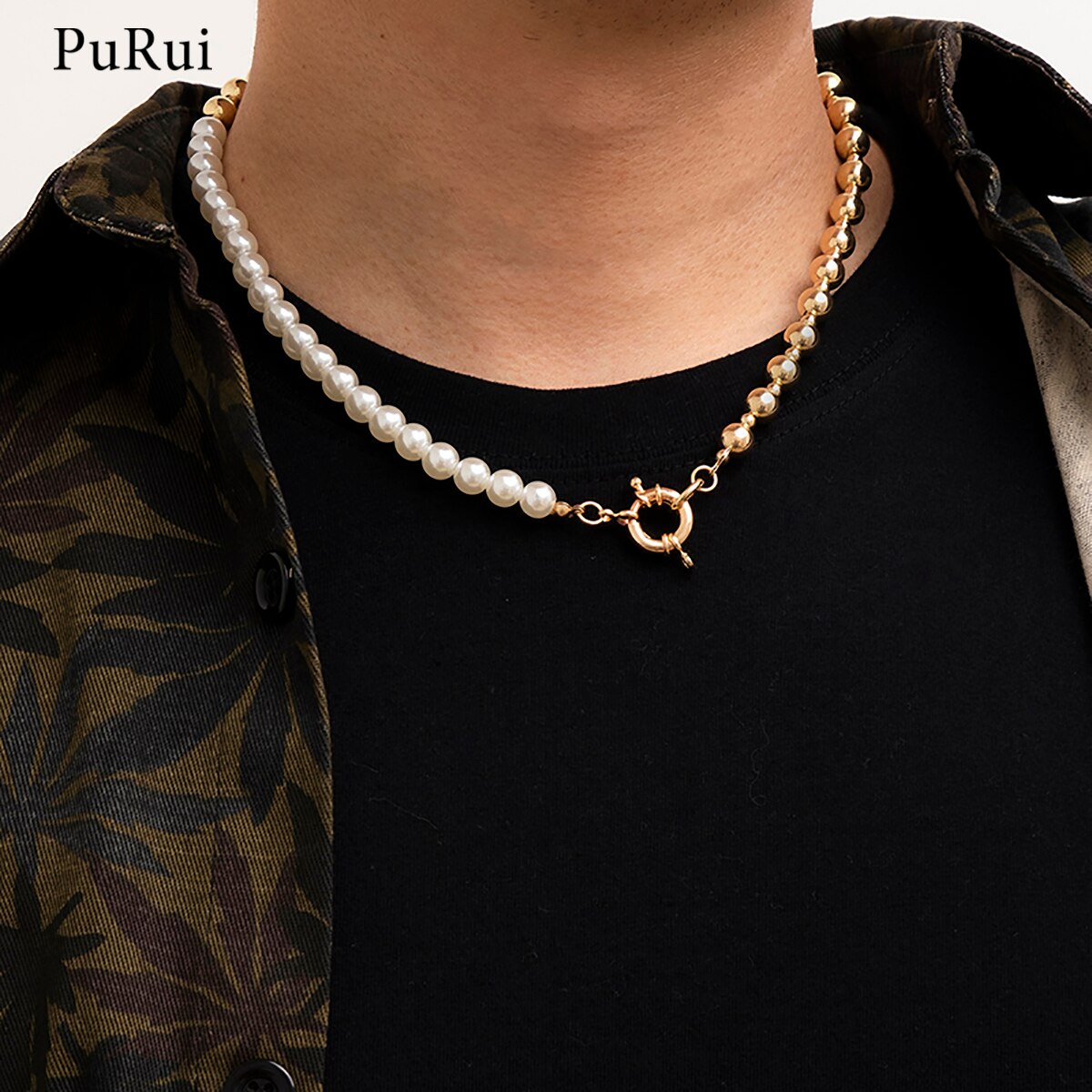 PuRui Asymmetry Pearl Beads Choker Necklace for Men/Women Gold/Silver Color Beaded Chains Necklaces on Neck Jewelry 2021