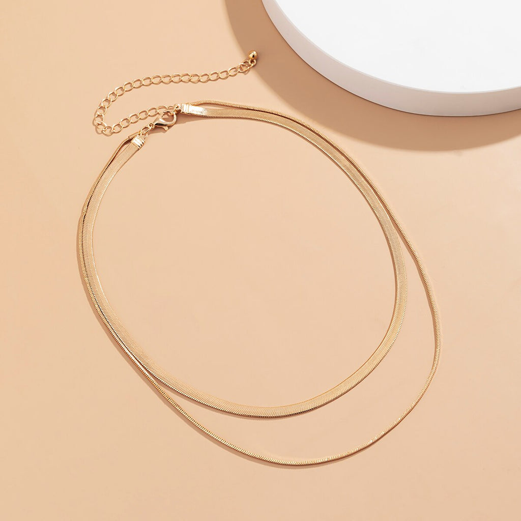 PuRui Multi Layered Charm Women Snake Chain Choker Necklace Gold Silver Color Flat Herringbone Chokers Collar Necklace Jewelry