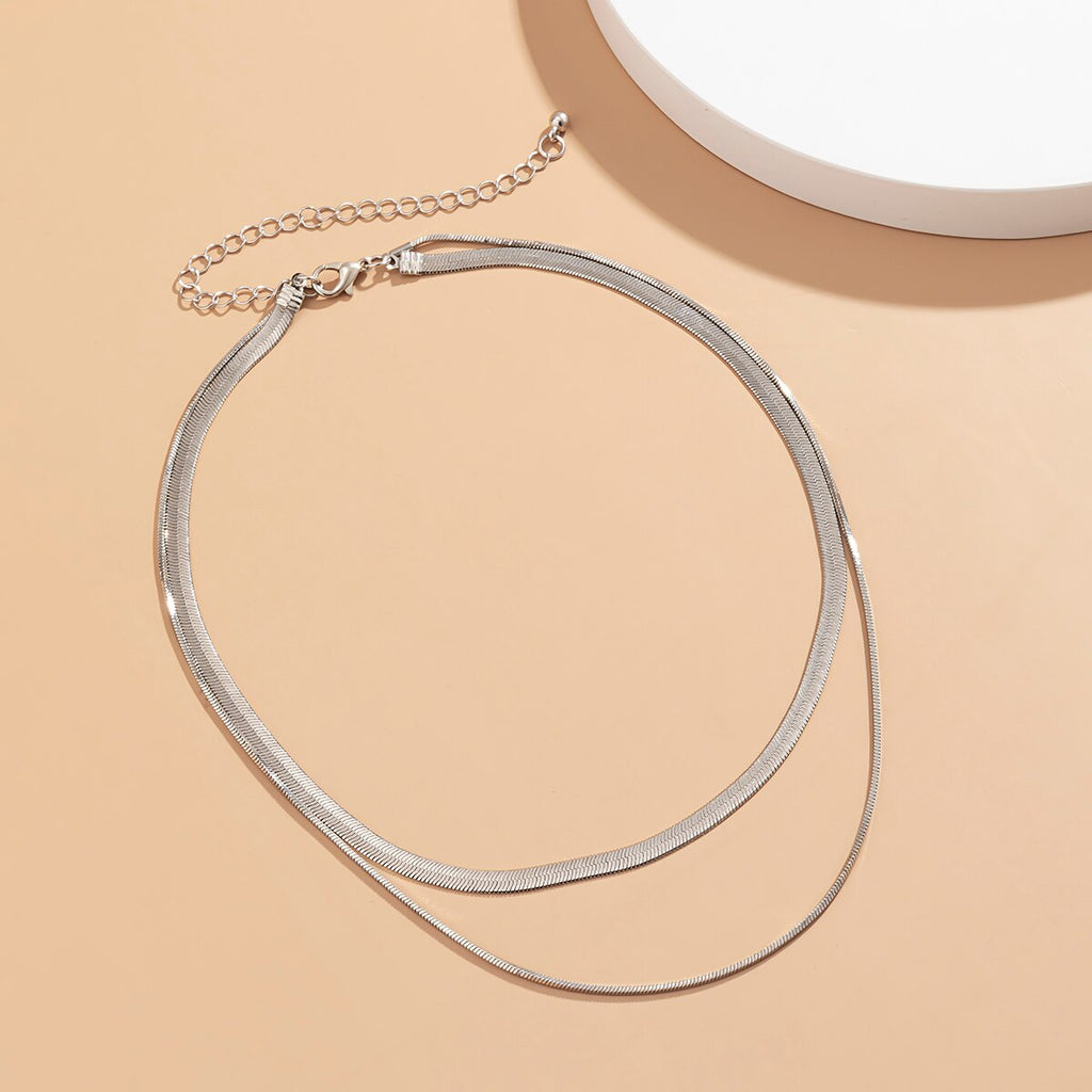 PuRui Multi Layered Charm Women Snake Chain Choker Necklace Gold Silver Color Flat Herringbone Chokers Collar Necklace Jewelry