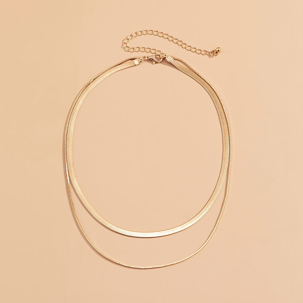 PuRui Multi Layered Charm Women Snake Chain Choker Necklace Gold Silver Color Flat Herringbone Chokers Collar Necklace Jewelry