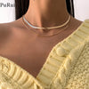 PuRui Multi Layered Charm Women Snake Chain Choker Necklace Gold Silver Color Flat Herringbone Chokers Collar Necklace Jewelry