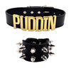 Puddin Necklace Bracelet Leather Choker Necklace Cosplay Choker Letter Collor Cosplay Accessory for Girl Halloween Party Jewelry