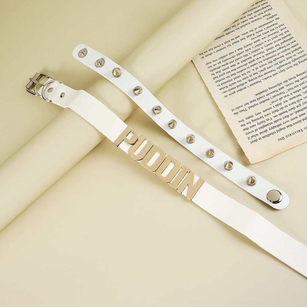 Puddin Necklace Rivets bracelet for Women Leather Choker Necklace Cosplay Choker Letter Collor Cosplay Accessory Halloween Party