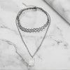 Punk 2pcs Black Tattoo Lace Choker Necklace For Women Gothic Silver Color Geometric Square Pendant Necklaces Jewelry