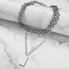 Punk 2pcs Black Tattoo Lace Choker Necklace For Women Gothic Silver Color Geometric Square Pendant Necklaces Jewelry