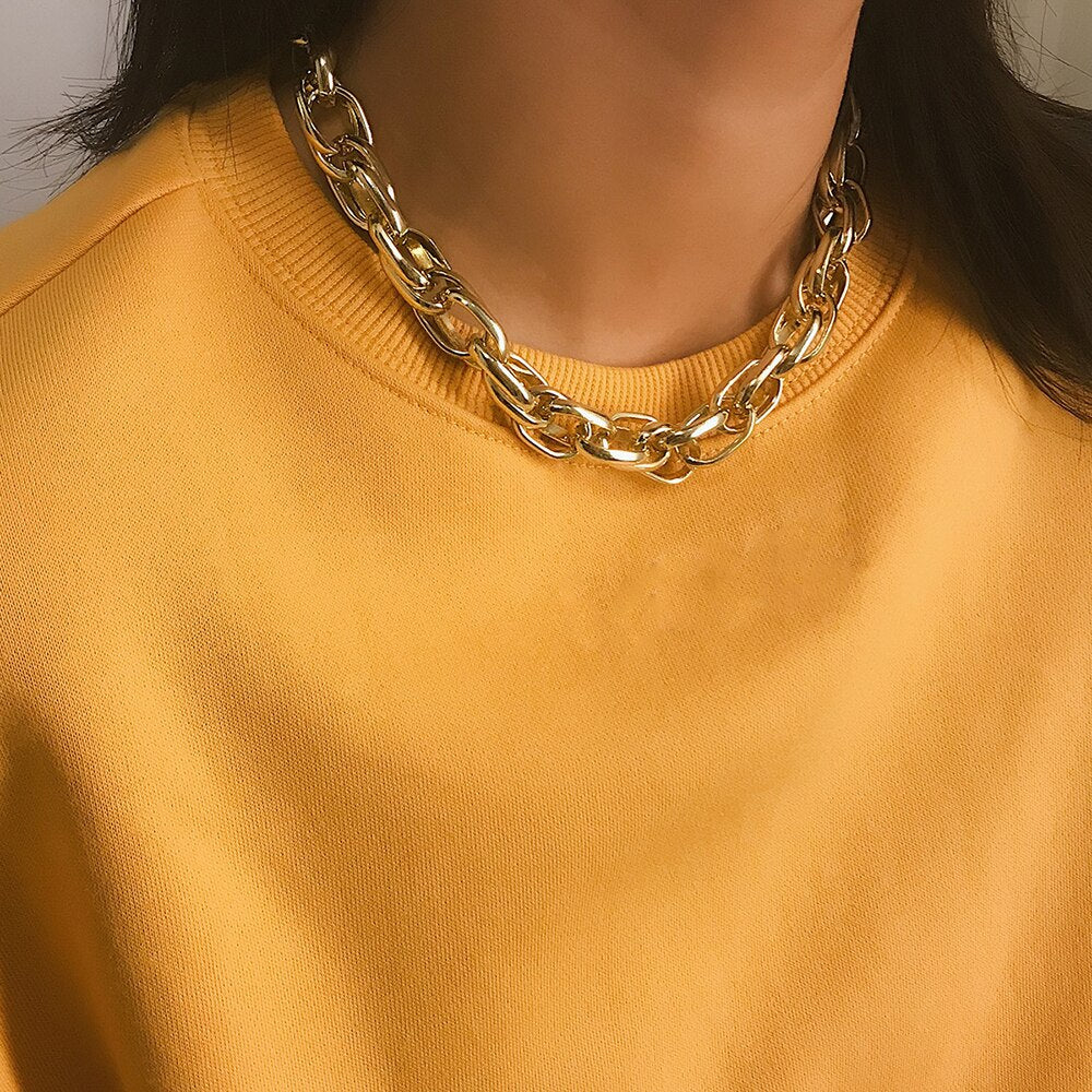 Punk Boho Metal Chain Necklaces Link Steampunk Rock Big large size Choker Necklace Women Clavicle chain Minimalist Jewelry