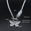 Punk Butterfly Stainless Steel Natural Flash Stone Necklace Chain Silver Color Bead Necklace Jewelry colgantes mujer NXS04