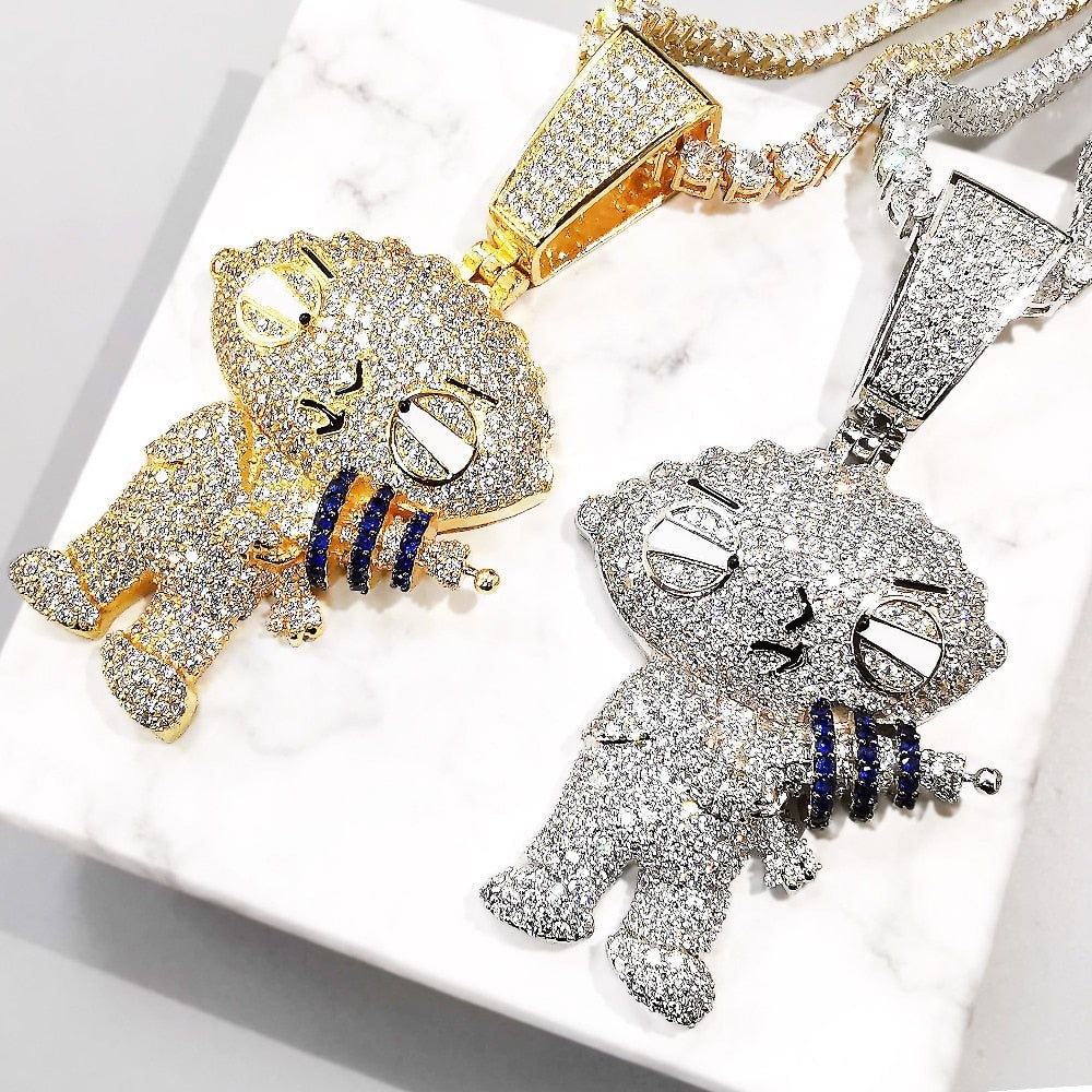 Punk Cartoon Figure Pendant Tennis With Chain  AAA Zircon Mens Necklace Hip Hop Jewelry Gifts