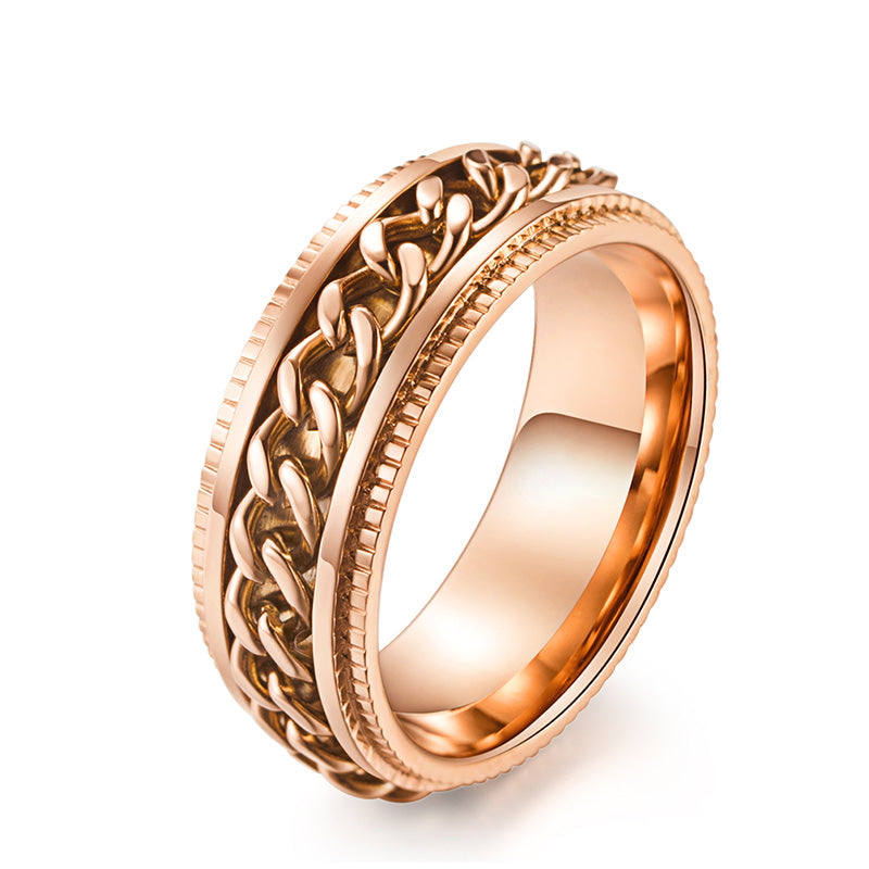 Punk Chain Spinner Ring for Men Silver/Black/Rose Gold Color Stainless Steel Embossing Ring