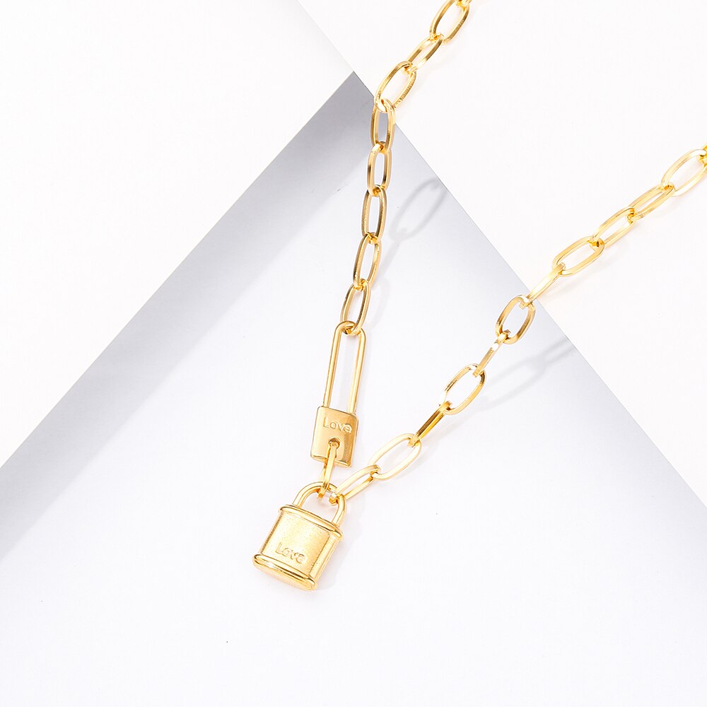 Punk Chain with Lock Necklace for Women Men Padlock Pendant Necklace 2022 Statement Gothic Cool Collier Femme Jewelry